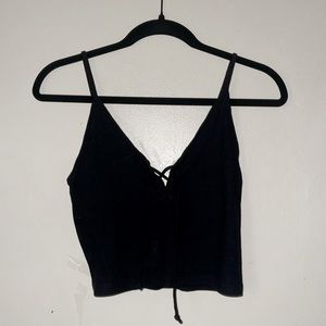 J Galt black lace tie crop tank